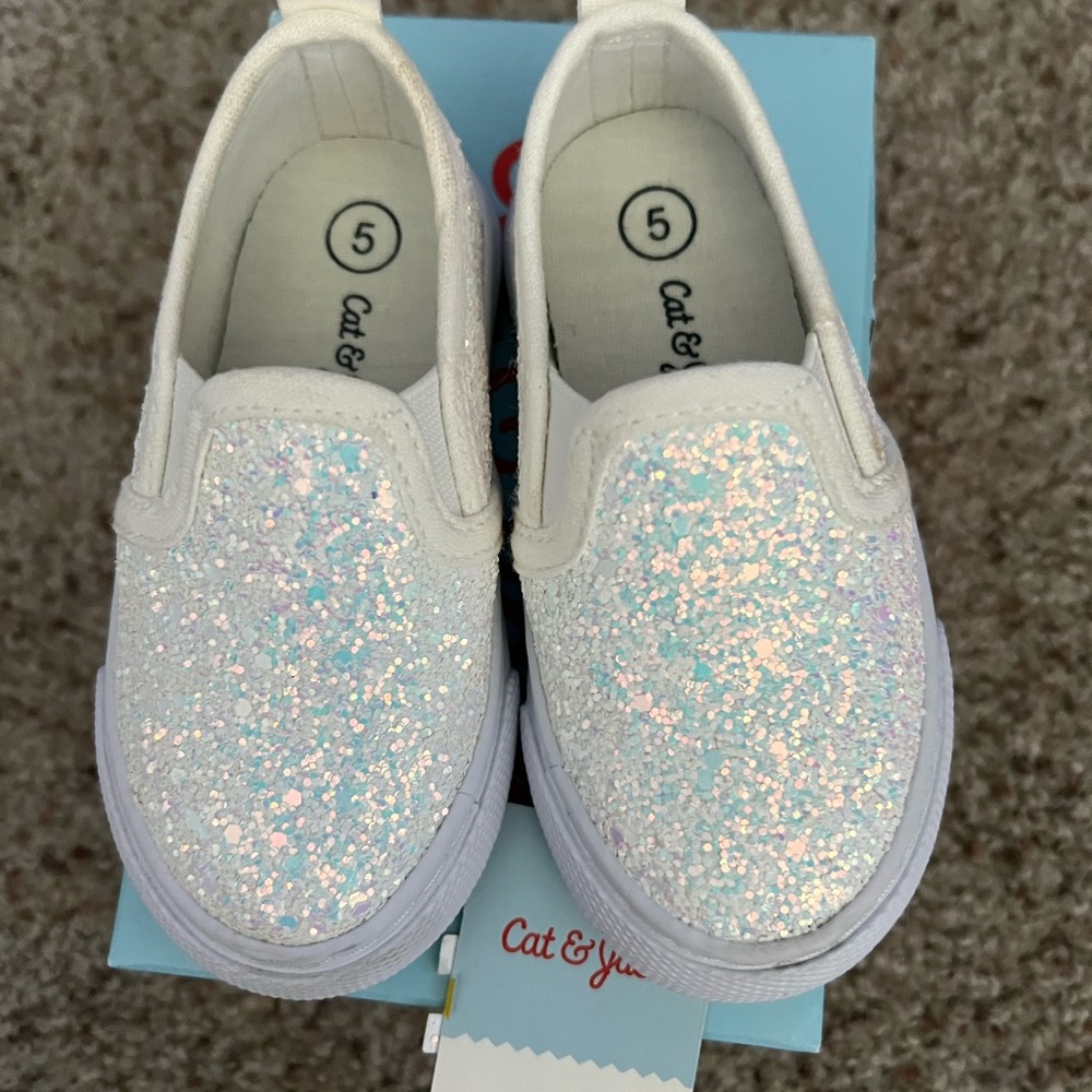 Cat & Jack Kids Glitter Slip-On Shoes - White